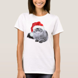 Rolig gullig Santa katt i exponeringsglasjul T Shirt
