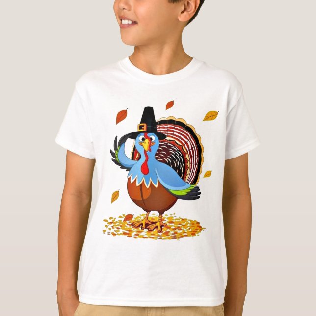 Rolig gullig thanksgiving Turkiet i en Tee Shirt (Framsida)