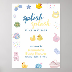 Rolig gummiankbad Tid för bebisens shower Välkomme Poster