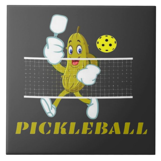 Rolig Gurka Spelar Pickleball  Kakelplatta (Framsidan)