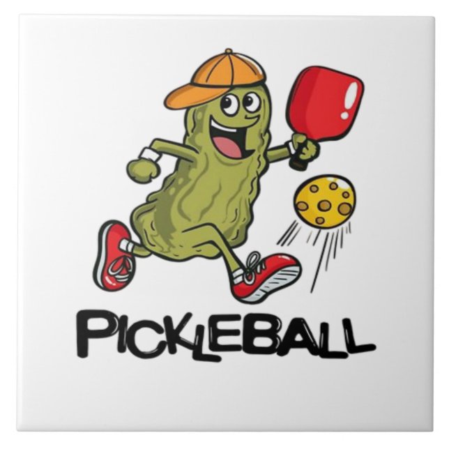 Rolig Gurka Spelar Pickleball  Kakelplatta (Framsidan)