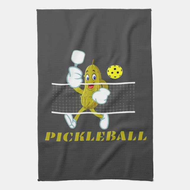Rolig Gurka Spelar Pickleball  Kökshandduk (Vertikal)