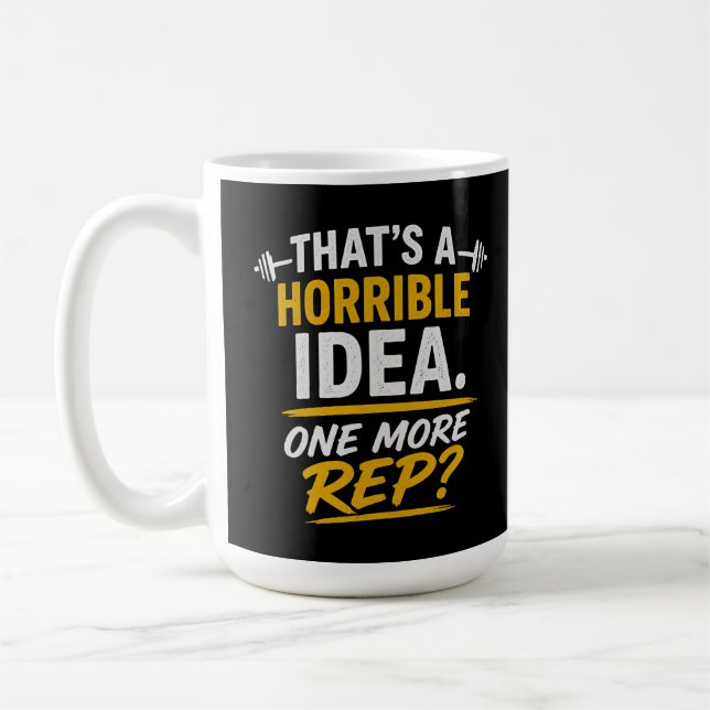Rolig Gymdesign ”En Reps Till” Humor Kaffemugg (Vänster)