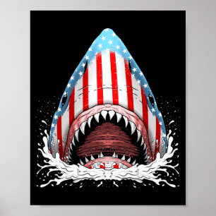 Rolig haj amerikansk flagga jawsome 4 juli barn poster