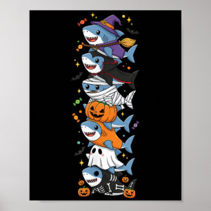 Rolig haj häxa vampyr spöke Halloween barn män Poster