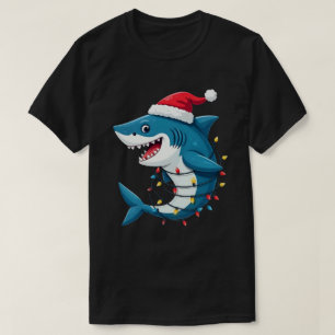Rolig haj som bär tomte julhatt t shirt