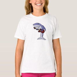 Rolig haj som leker den röda gitarren t-shirt