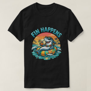Rolig hajfena på stranden händer hawaiianskt grafi t shirt