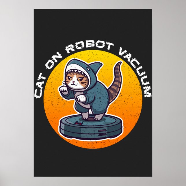 Rolig hajkat på robotdammsugare retro-meme-konst poster (Framsidan)