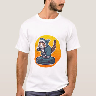 Rolig hajkat på robotdammsugare retro-meme-konst t shirt