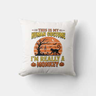 Rolig Halloween Apa Mänsklig Kostym T-Shirt Design Kudde