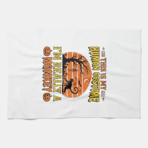 Rolig Halloween Apa Mänsklig Kostym Tröja Design_ Kökshandduk