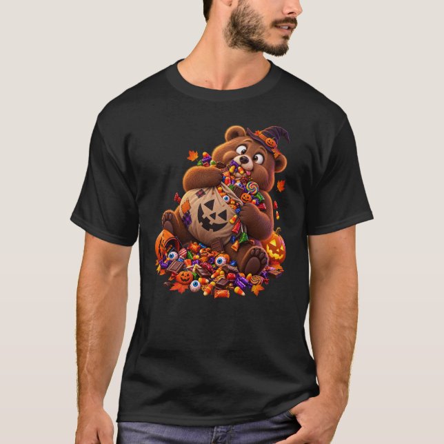 Rolig Halloween-björn T Shirt (Framsida)