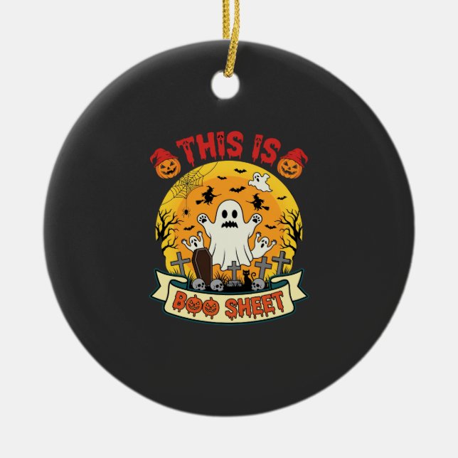 Rolig Halloween Boo Sheet Spök Graveyard Julgransprydnad Keramik (Framsidan)