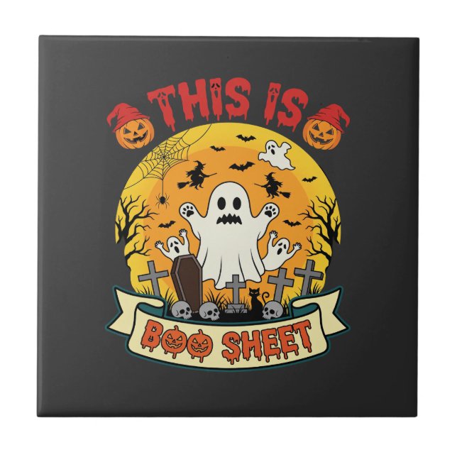 Rolig Halloween Boo Sheet Spök Graveyard Kakelplatta (Framsidan)