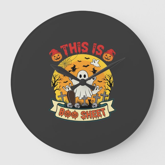 Rolig Halloween Boo Sheet Spök Graveyard Stor Klocka (Framsida)