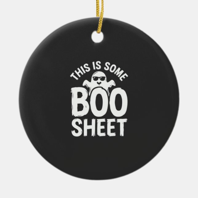 Rolig Halloween Boo Sheet Spökdesign_1 Julgransprydnad Keramik (Framsidan)