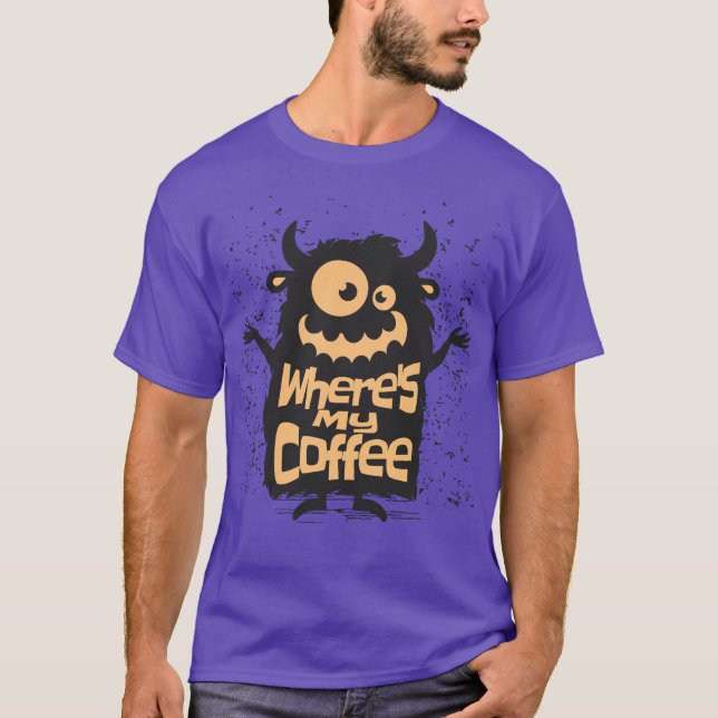 Rolig Halloween Coffee Monster T-Shirt (Framsida)