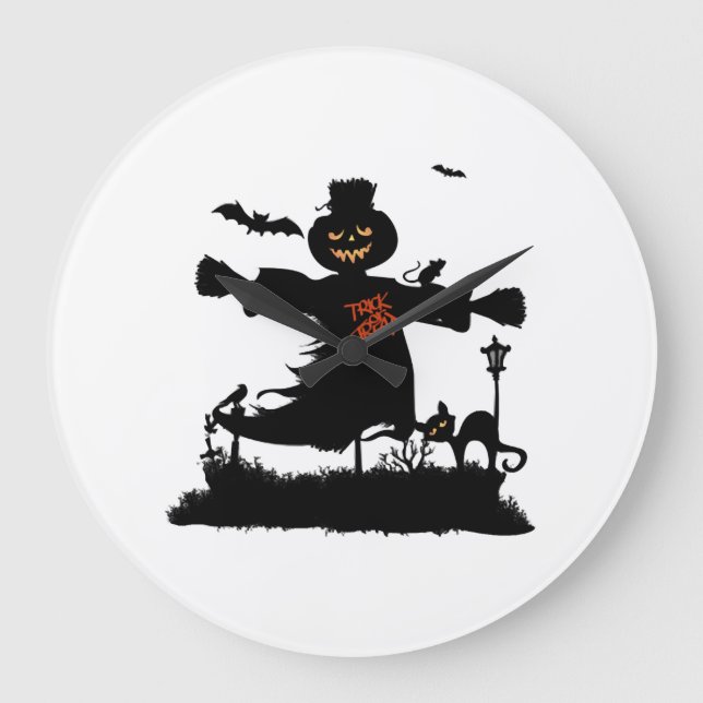 Rolig halloween-design med fågelskrämma stor klocka (Framsida)