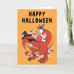 Rolig Halloween-dinosaur söt enhörning Kort