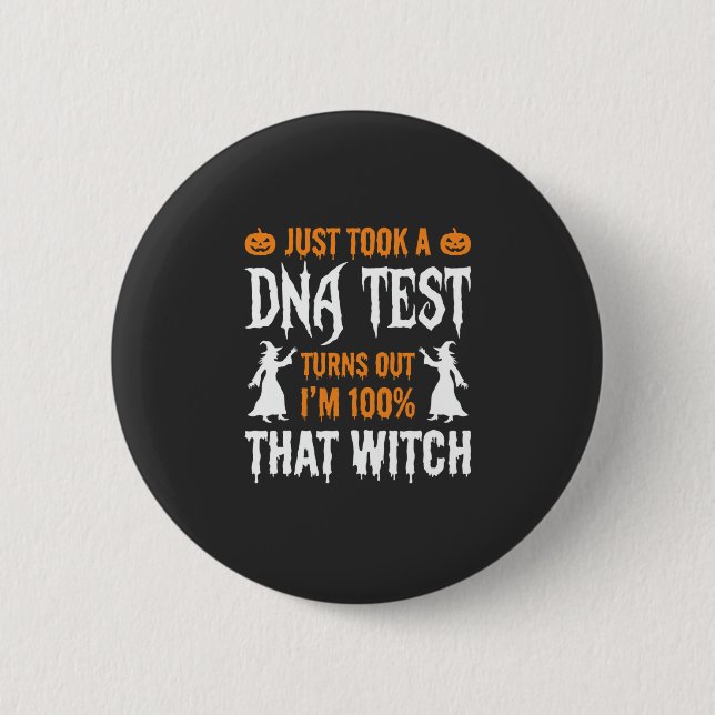 Rolig Halloween DNA-test Häxa Grafisk Knapp (Framsida)
