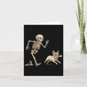 Rolig Halloween fransk Bulldog Skelett Soky Säsong Kort