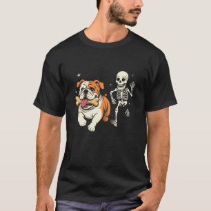 Rolig Halloween fransk bulldogg skelett spöklik ha T Shirt