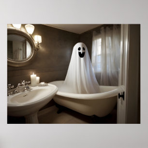 Rolig Halloween-ghost i badrumstoalett Poster