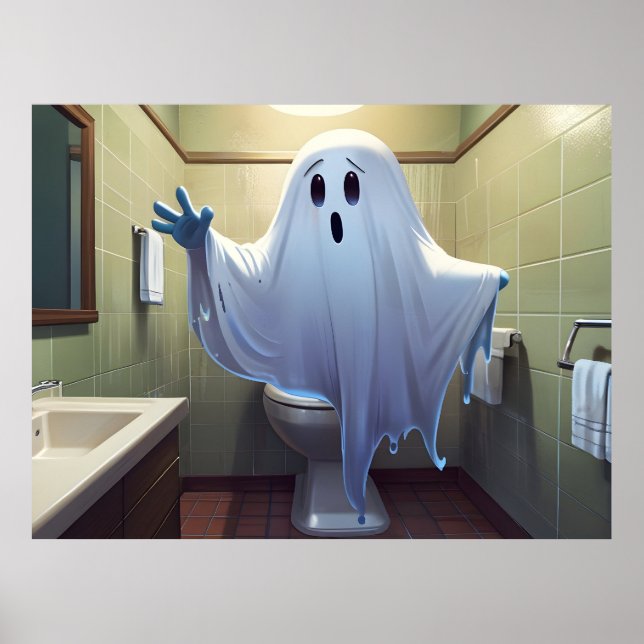 Rolig Halloween-ghost i badrumstoaletten Poster (Framsidan)