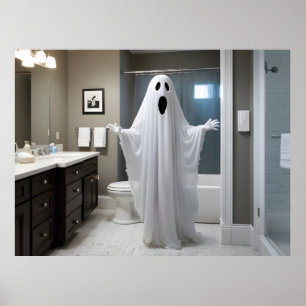 Rolig Halloween-ghost i badrumstoaletten Poster