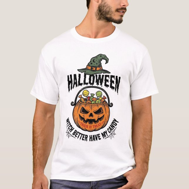 Rolig Halloween-häxa Godis Pumpa Tröja Design_1 (Framsida)