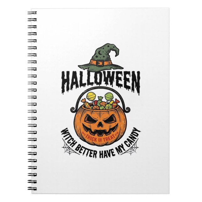Rolig Halloween-häxa godispumpa skjortdesign_1 Anteckningsbok (Framsidan)