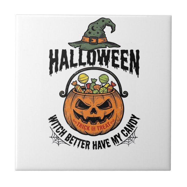 Rolig Halloween-häxa godispumpa t-shirt design_1 Kakelplatta (Framsidan)