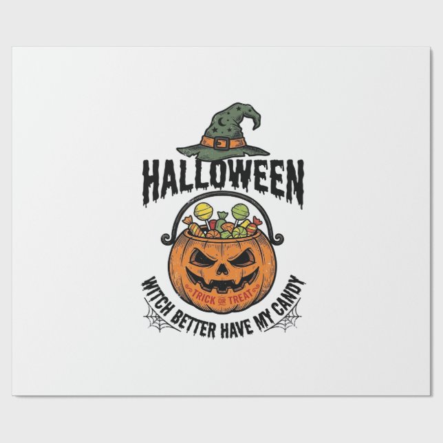 Rolig Halloween-häxa godispumpa t-shirt design_1 Presentpapper (Platt)