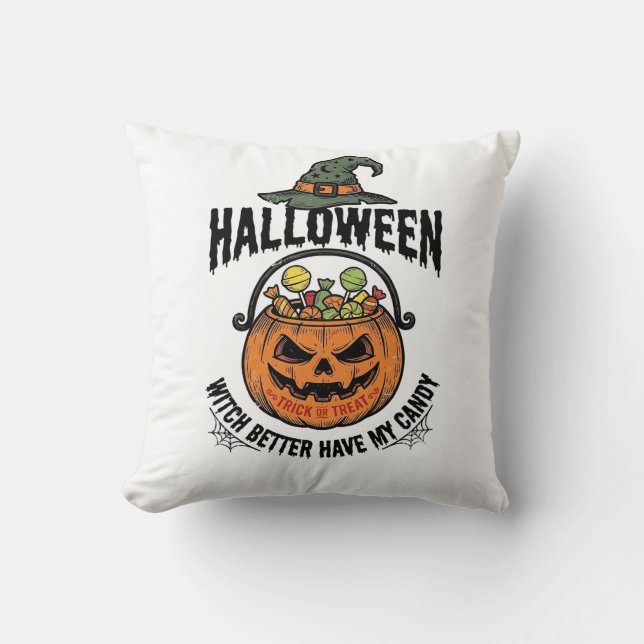 Rolig Halloween-häxa godispumpa tröja design_1 Kudde (Framsida)