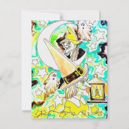 Rolig Halloween-häxa konsttryck Julkort