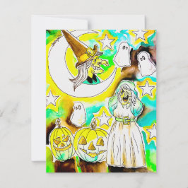 Rolig Halloween-häxa konsttryck Julkort