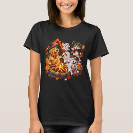 Rolig Halloween Hund Katt Spöke Marshmallow Camp! T Shirt
