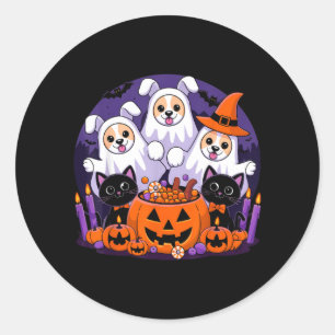 Rolig Halloween-hund klädd som spöke Halloween-hun Runt Klistermärke