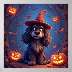 🎃 Rolig Halloween Hund Kuslig Tecknad Hemdekor Poster