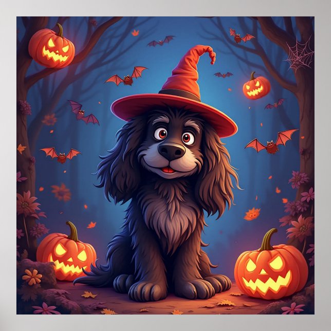 🎃 Rolig Halloween Hund Kuslig Tecknad Hemdekor Poster (Framsidan)