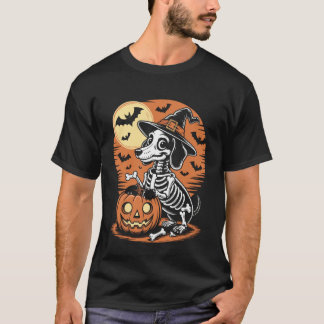 Rolig Halloween Hund Skelett Design Skräckinjagand T Shirt