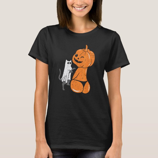Rolig Halloween Jack-O-Lantern Pumpa i Bikini & T Shirt (Framsida)