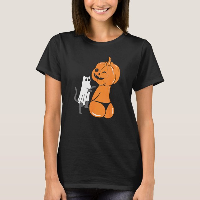 Rolig Halloween Jack-O-Lantern Pumpa i Bikini & T Shirt (Framsida)