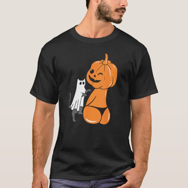 Rolig Halloween Jack-O-Lantern Pumpa i Bikini & T Shirt (Framsida)