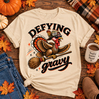 Rolig Halloween Kalkon Häxa Besättning T Shirt