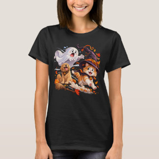 Rolig Halloween Katt Jagar Hekhatt Spökhund Konst T Shirt