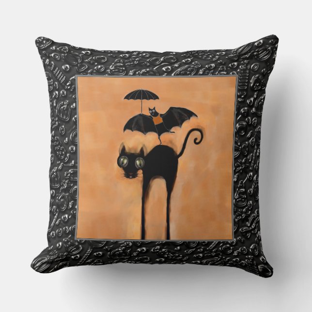 Rolig Halloween Katt Kudde (Framsida)