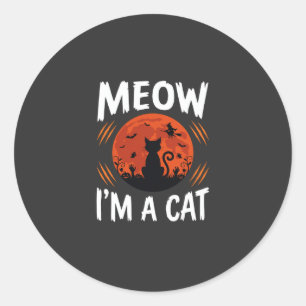 Rolig Halloween Katt Månens Silhuett Grafik Runt Klistermärke