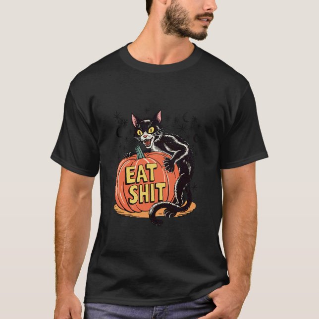 Rolig Halloween-katt och pumpa T Shirt (Framsida)